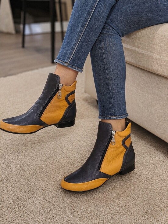 Shoes - NWT.Women’s  vintage leather boots, colorblock boots, black mustard boots,